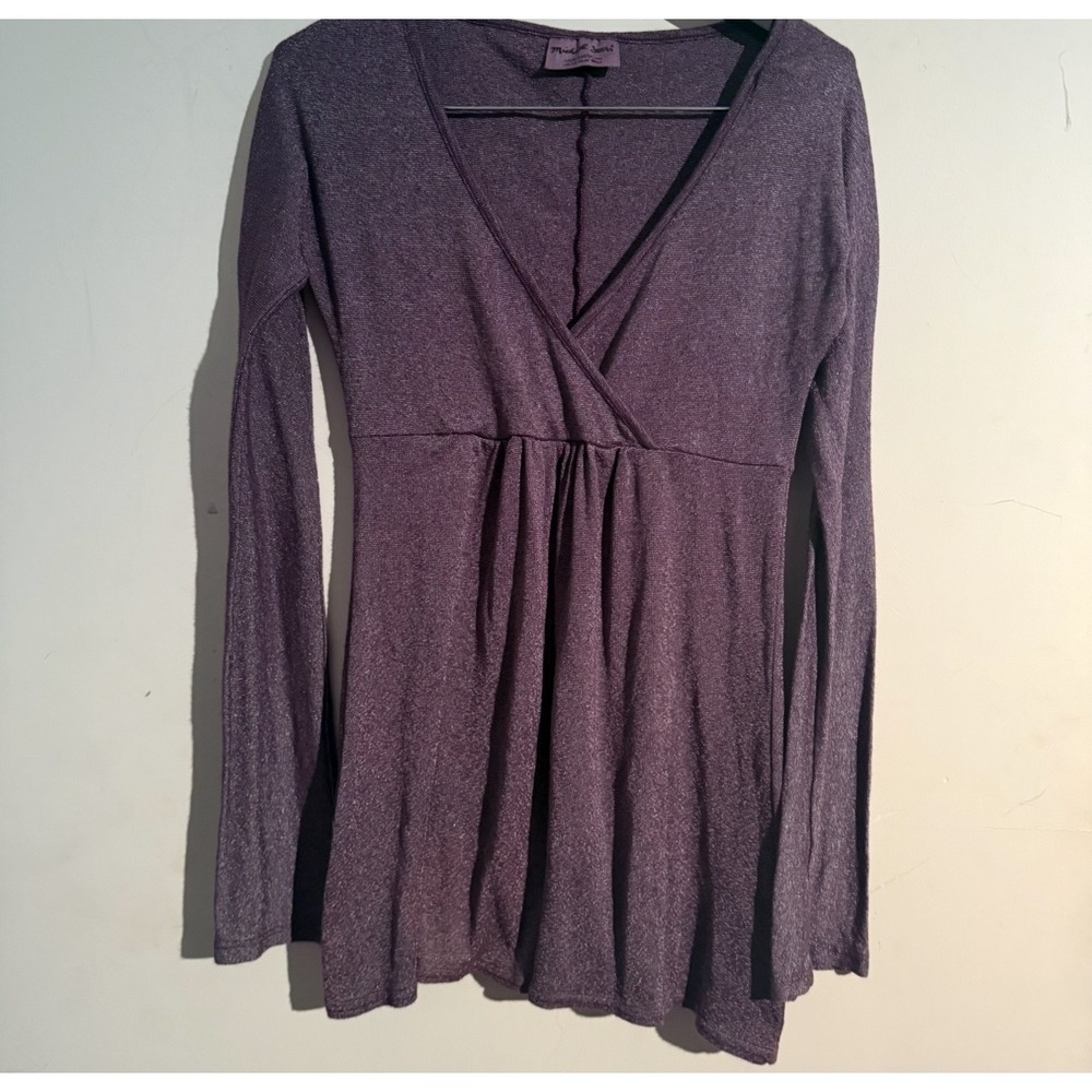 Micahael Stars Y2K Vintage Long Sleeve Tshirt Purple‎ Vneck Baby Doll
